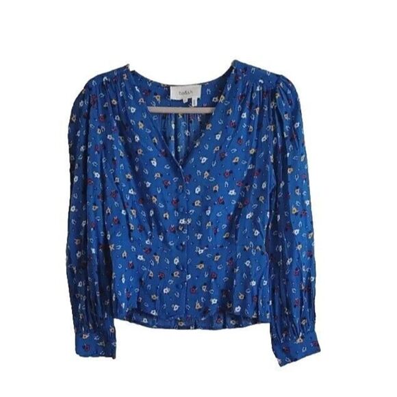 ba&sh Lali Blue Floral Button V Neck Long Sleeve Blouse Women's Size Small - Picture 9 of 9